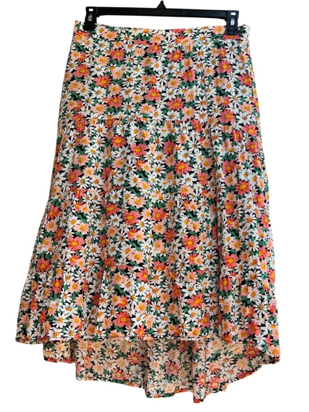 Pretty Garden Floral Daisy Ho-Low Hem Midi Skirt Elastic Waist Size L Colorful - Picture 4 of 14